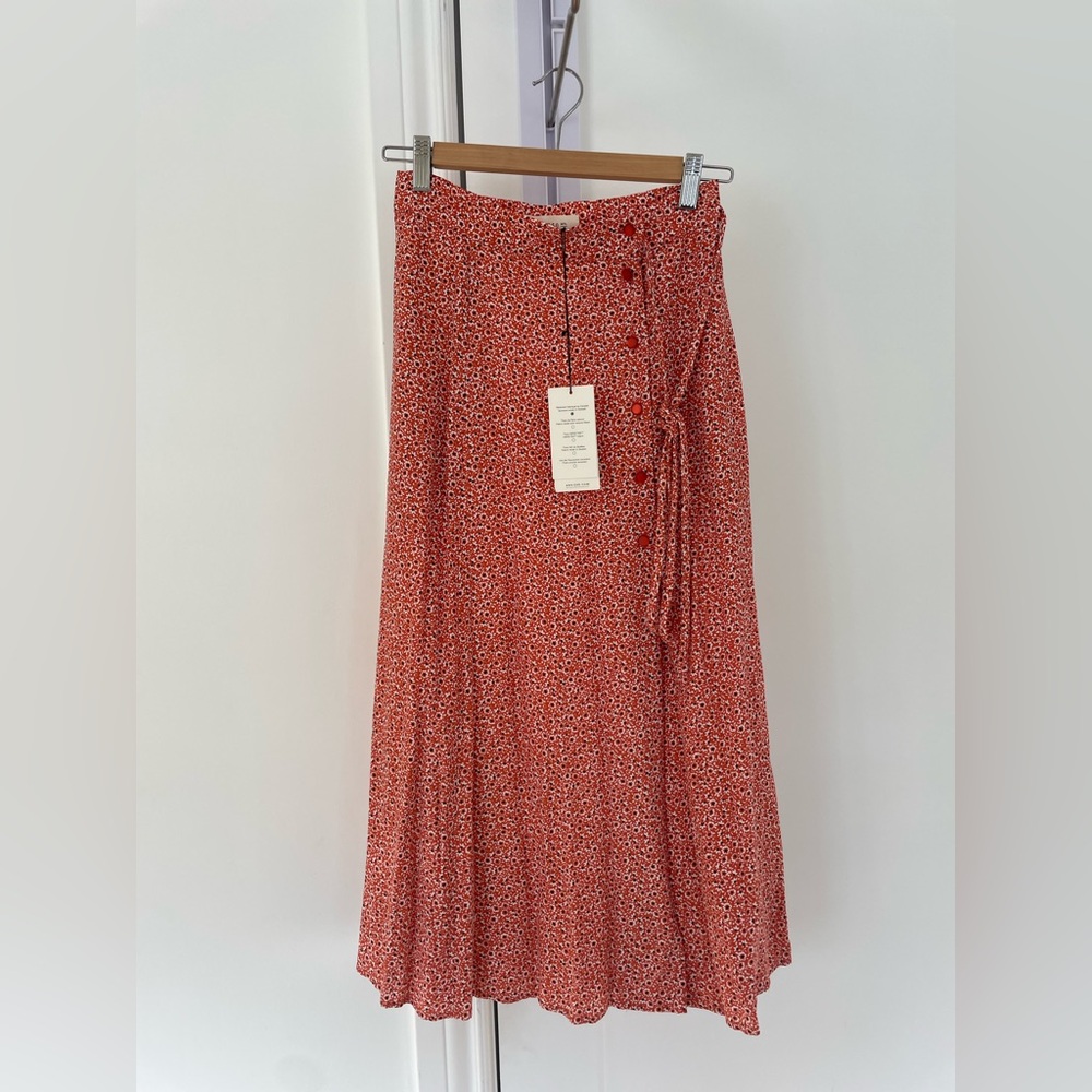 Annie 50 Orangish Red Midi Skirt with Side Slit